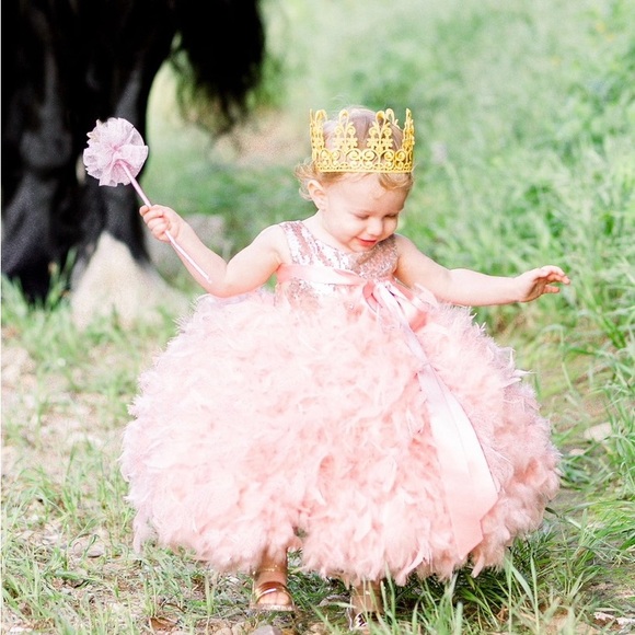 Handmade by Sandra Conte with Counture de la Femme Other - Pink Feathered Dress princess ball sequin photoshoot flower pageant crown lace